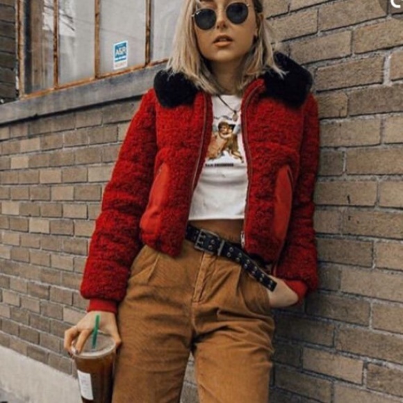 Type Alpha Teddy Jacket Cropped Red Coat Ladies Small Medium - see measurements - Picture 11 of 11